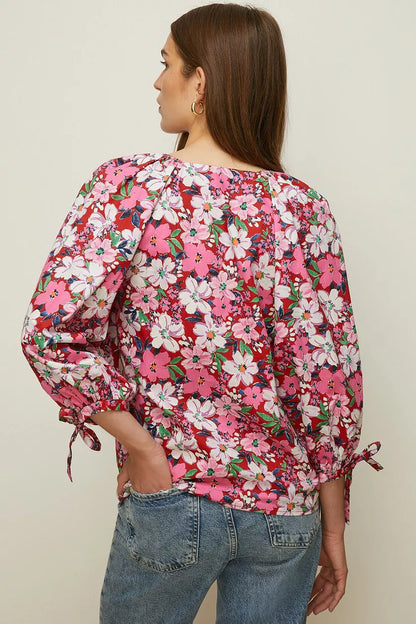 Artbox Floral Tie Cuff Top