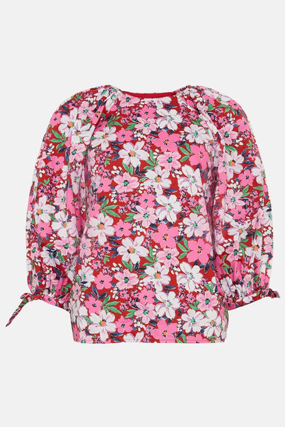 Artbox Floral Tie Cuff Top