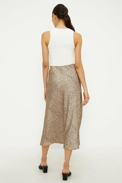 Tall Animal Print Satin Bias Skirt Gold