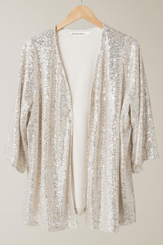 Sequin Collarless Kimono Jacket Champagne