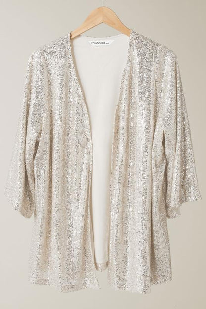 Sequin Collarless Kimono Jacket Champagne