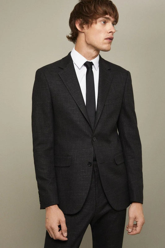 Slim Fit Black Textured Suit Jacket