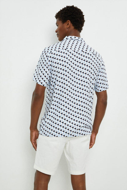 Blue Short Sleeve Blue Geo Print Shirt