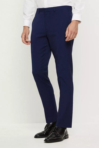 Skinny Fit Blue Textured Suit Trousers Navy