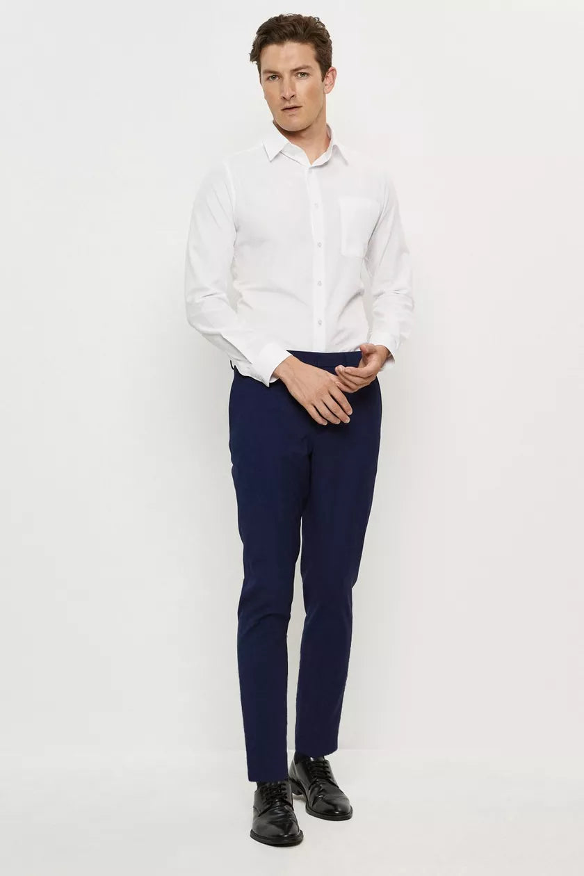 Skinny Fit Blue Textured Suit Trousers Navy