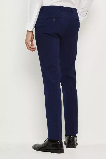 Skinny Fit Blue Textured Suit Trousers Navy