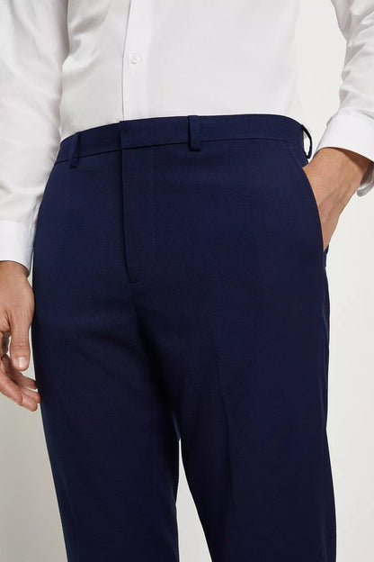 Skinny Fit Blue Textured Suit Trousers Navy