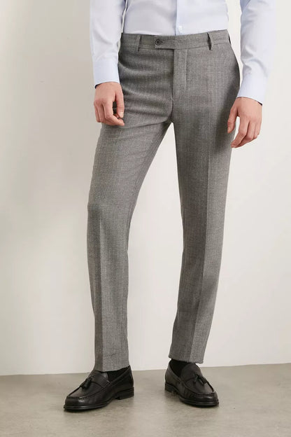 Slim Fit Smart Grey Herringbone Trousers