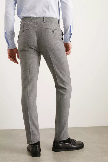 Slim Fit Smart Grey Herringbone Trousers