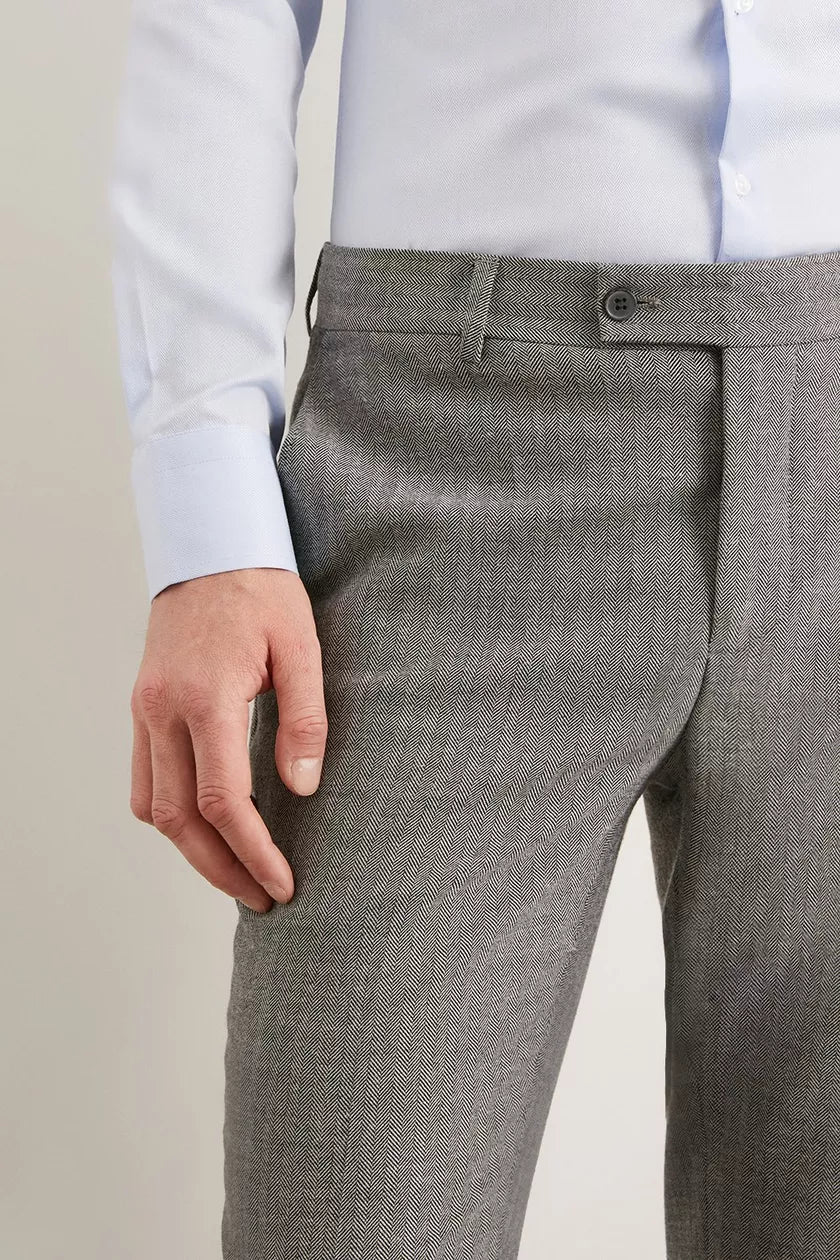 Slim Fit Smart Grey Herringbone Trousers