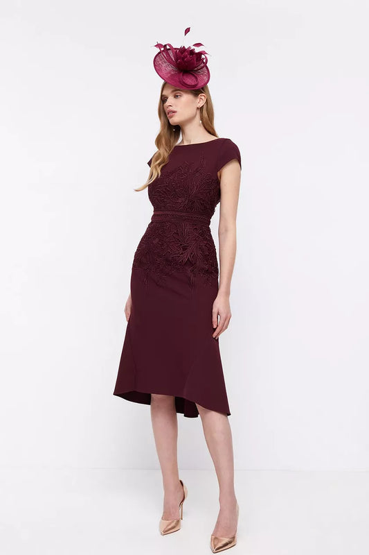 Lace Dress With Crepe Burgundy