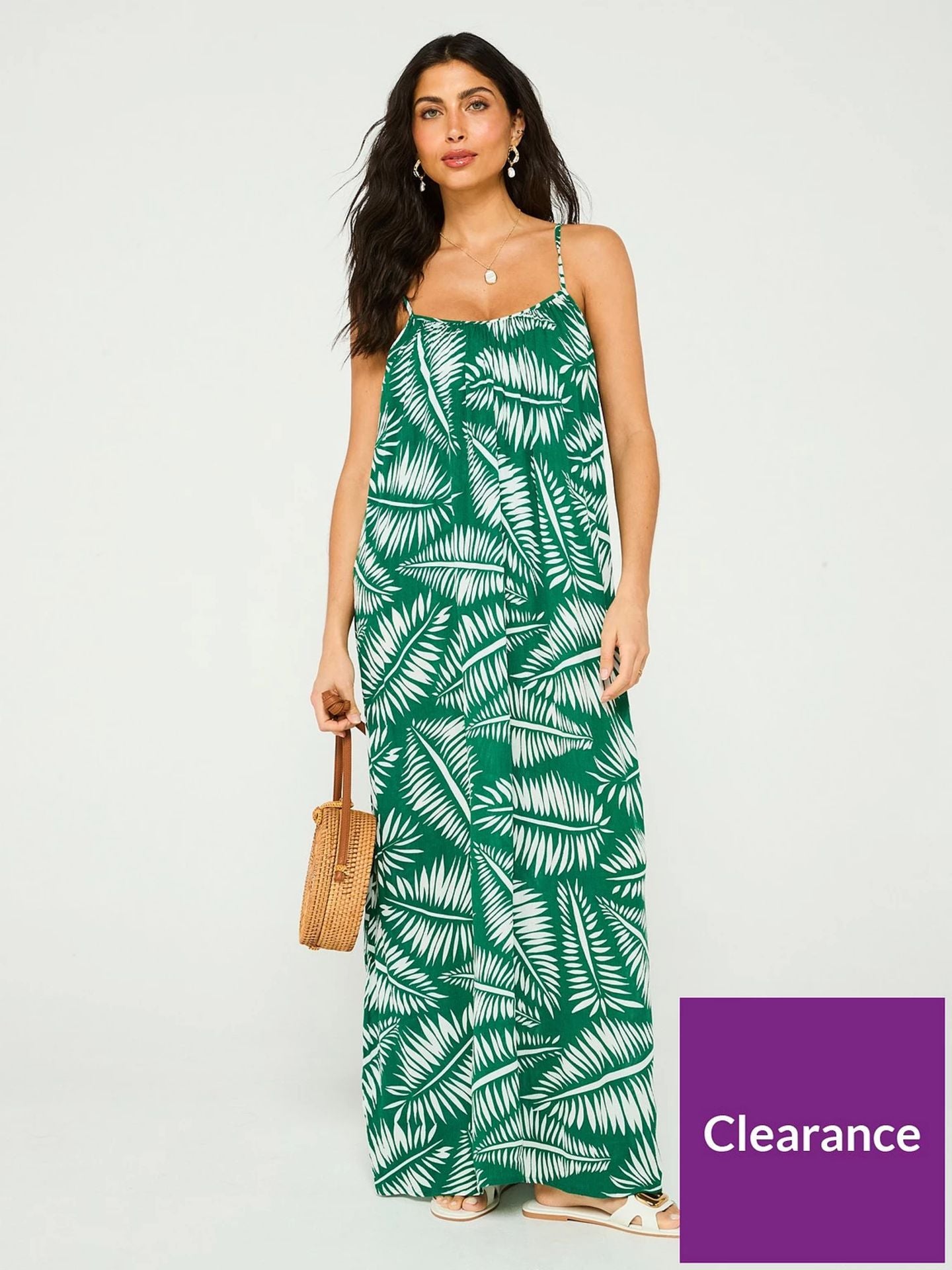 Strappy Printed Summer Maxi Dress Green