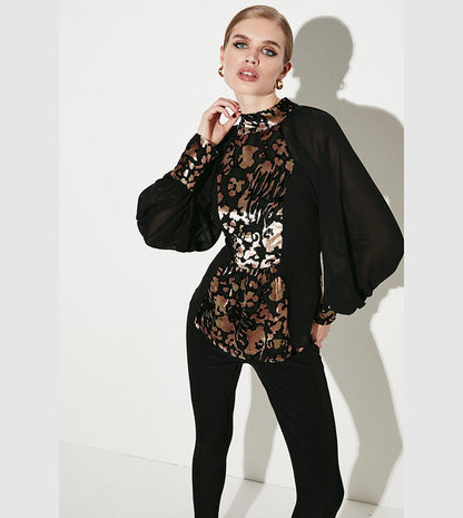 Animal Devore Paneled Georgette Top