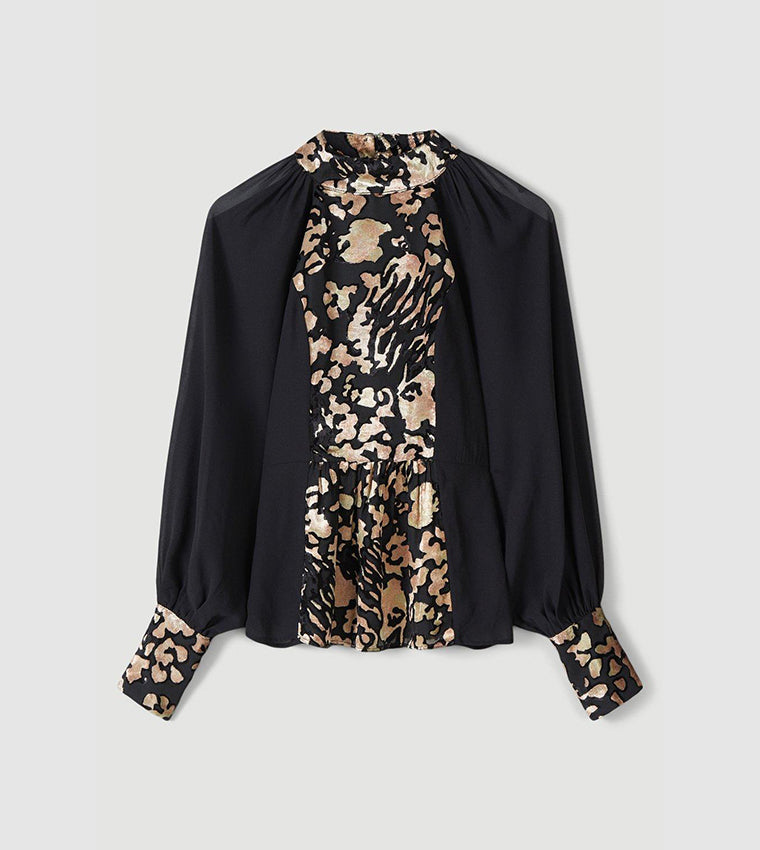 Animal Devore Paneled Georgette Top