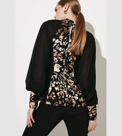 Animal Devore Paneled Georgette Top