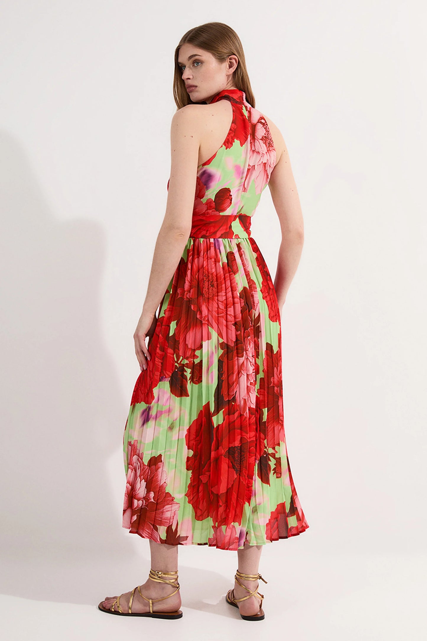 KarenMillen Petite Floral Halter Neck Pleated Midi Dress