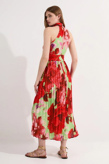 KarenMillen Petite Floral Halter Neck Pleated Midi Dress