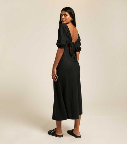 Black Bow Tie Back Midi Dress