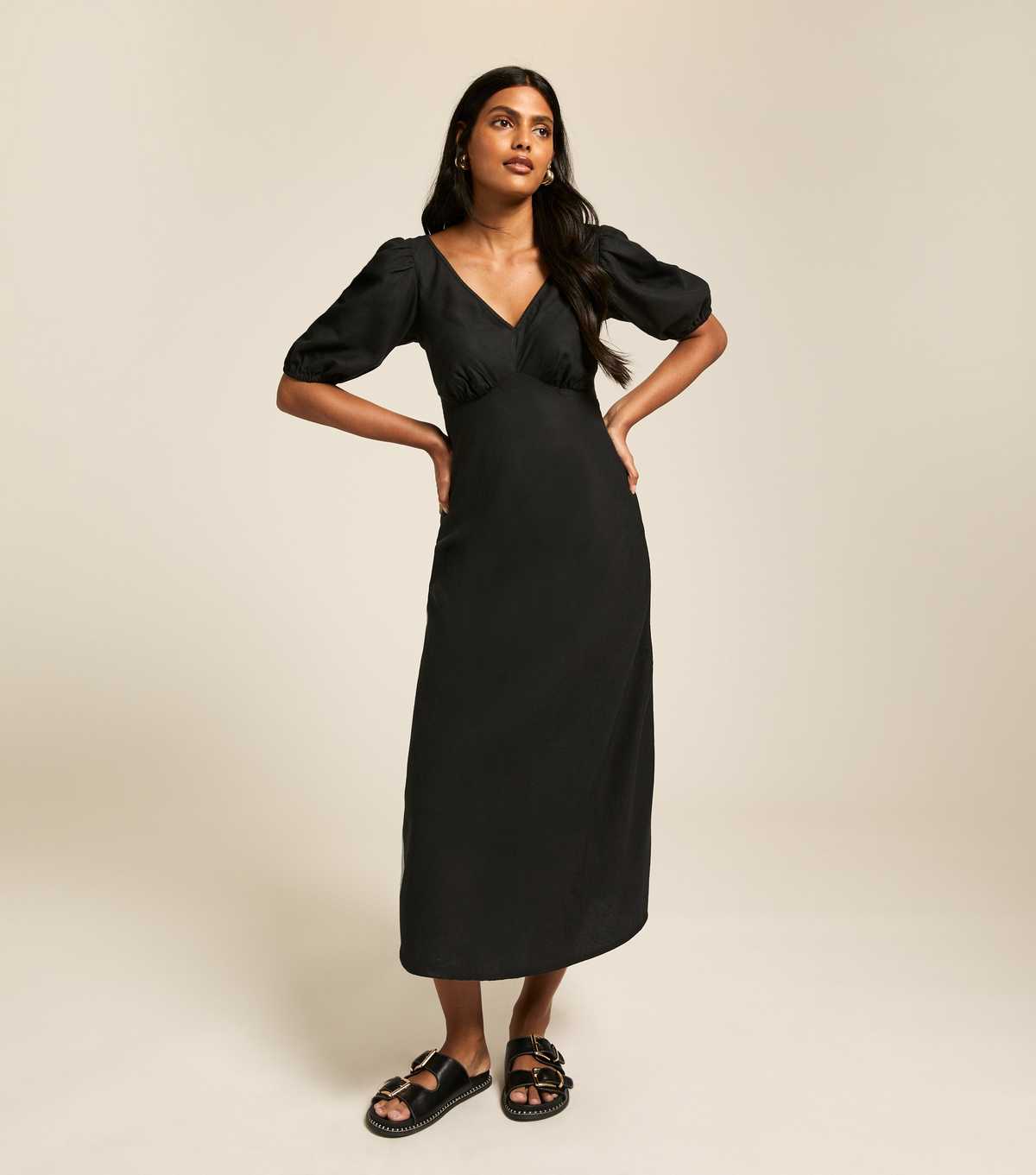 Black Bow Tie Back Midi Dress
