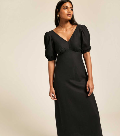 Black Bow Tie Back Midi Dress