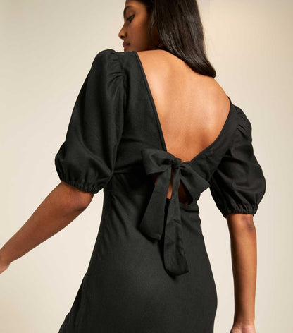 Black Bow Tie Back Midi Dress