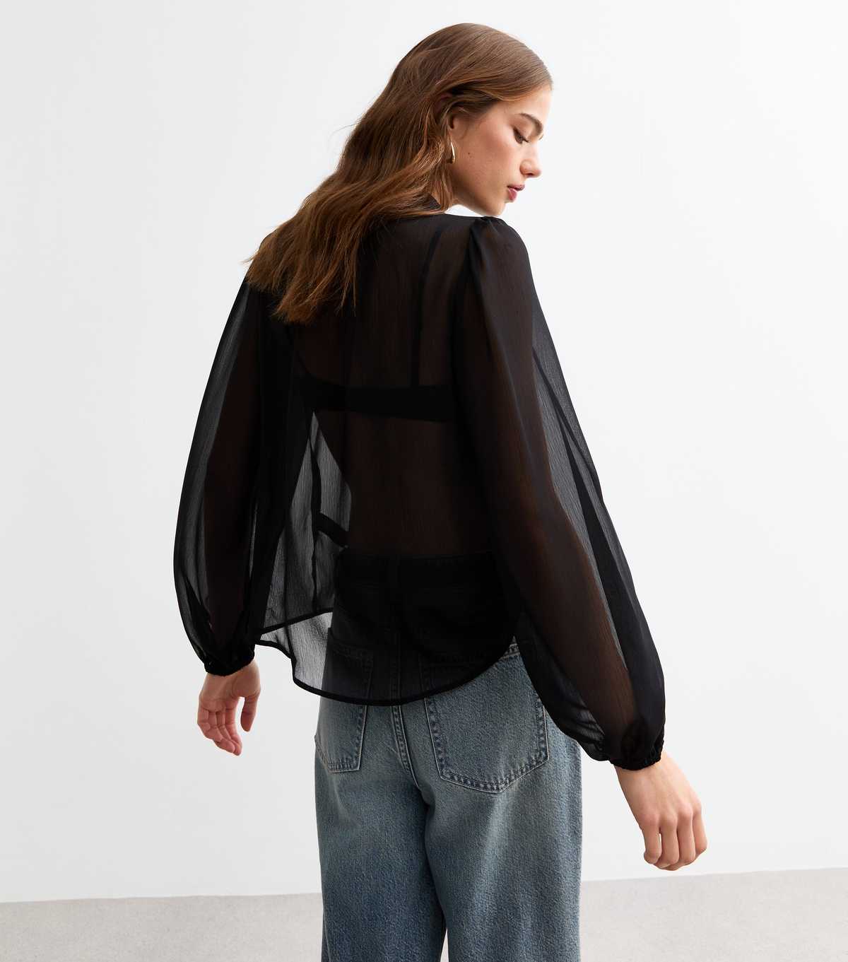 Black Frilly Trimmed Chiffon Blouse
