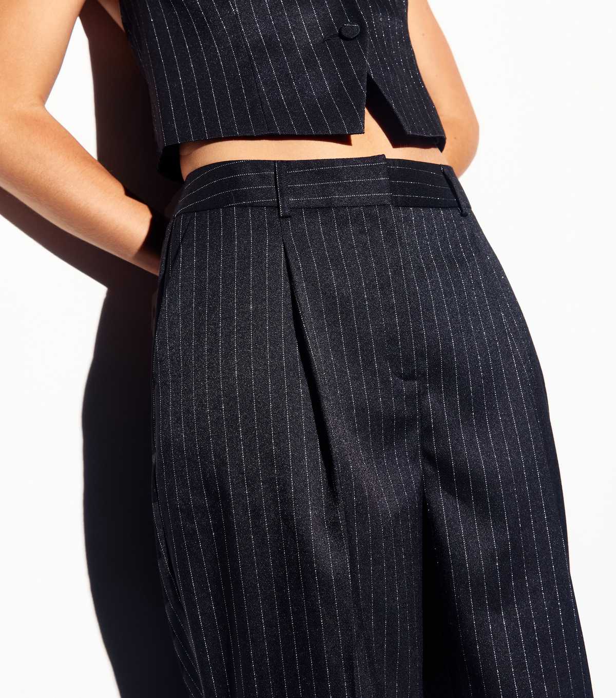 Black Glitter Pinstripe Wide Leg Trousers