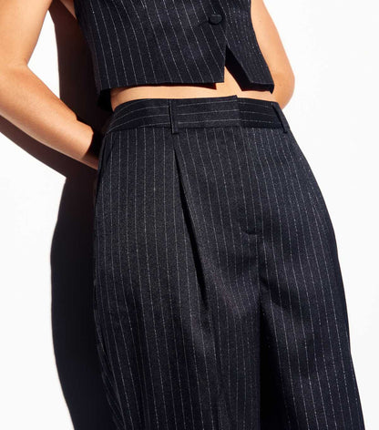 Black Glitter Pinstripe Wide Leg Trousers