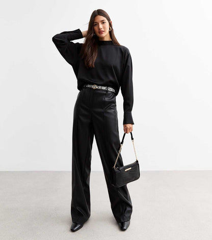 Black High Neck Satin Top