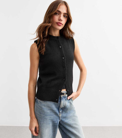 Black Knit Sleeveless Waistcoat