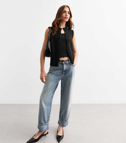 Black Knit Sleeveless Waistcoat