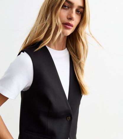 Black One Button Tailored waistcoat