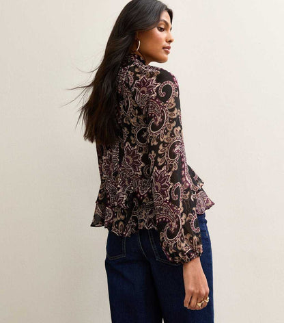 Black Paisley Long Sleeve Blouse