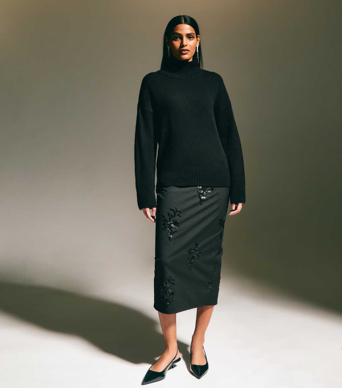 Black Sequin Pinstripe Skirt