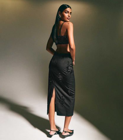 Black Sequin Pinstripe Skirt