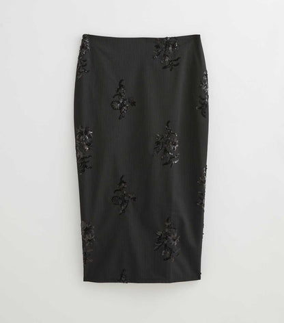 Black Sequin Pinstripe Skirt