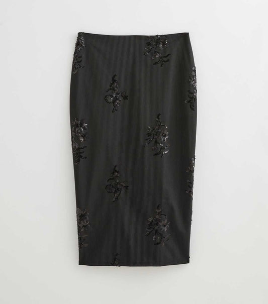 Black Sequin Pinstripe Skirt