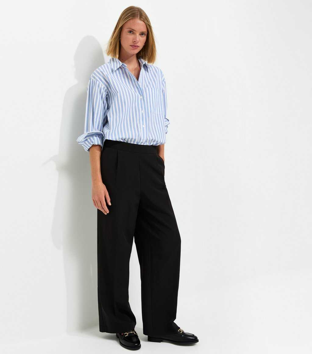 Black Pull On Wide Leg Trousers