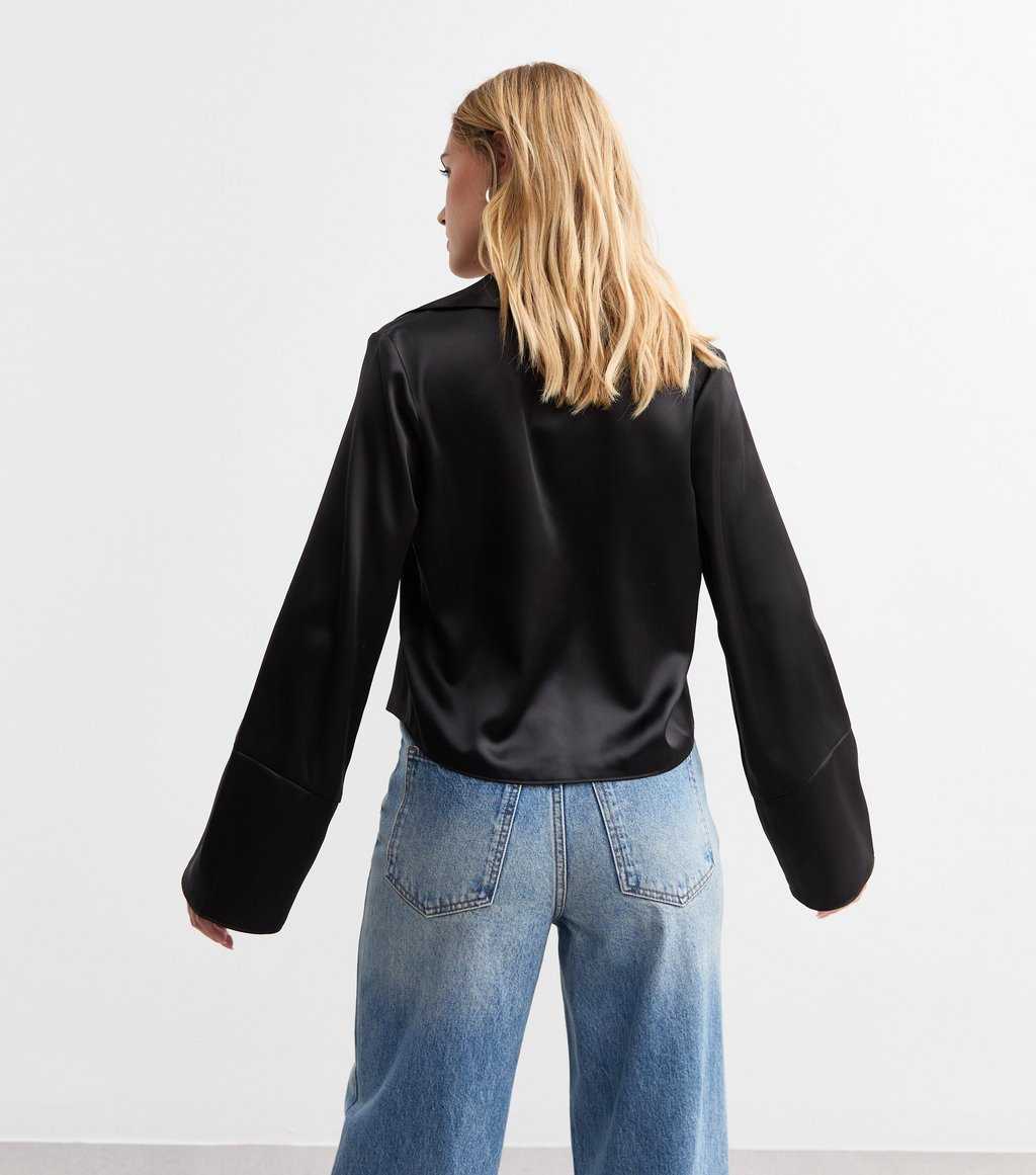 Black Satin Front Tie Top