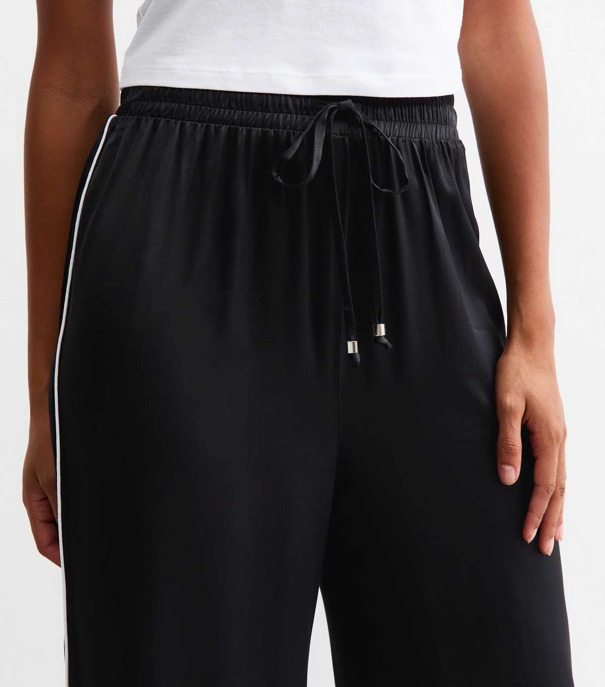 Black Side Stripe Satin Wide Leg Trousers