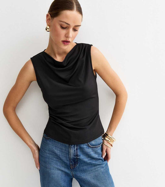 Black Slink Jersey Draped Sleeveless Top