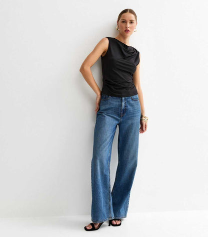 Black Slink Jersey Draped Sleeveless Top
