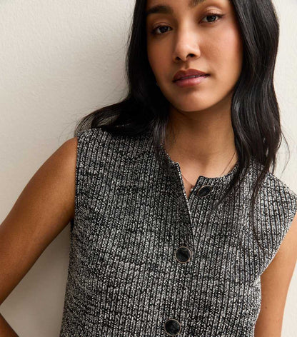 New Look Black Soft Touch Ribbed Knit Boxy Waistcoat