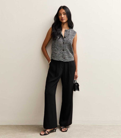 New Look Black Soft Touch Ribbed Knit Boxy Waistcoat