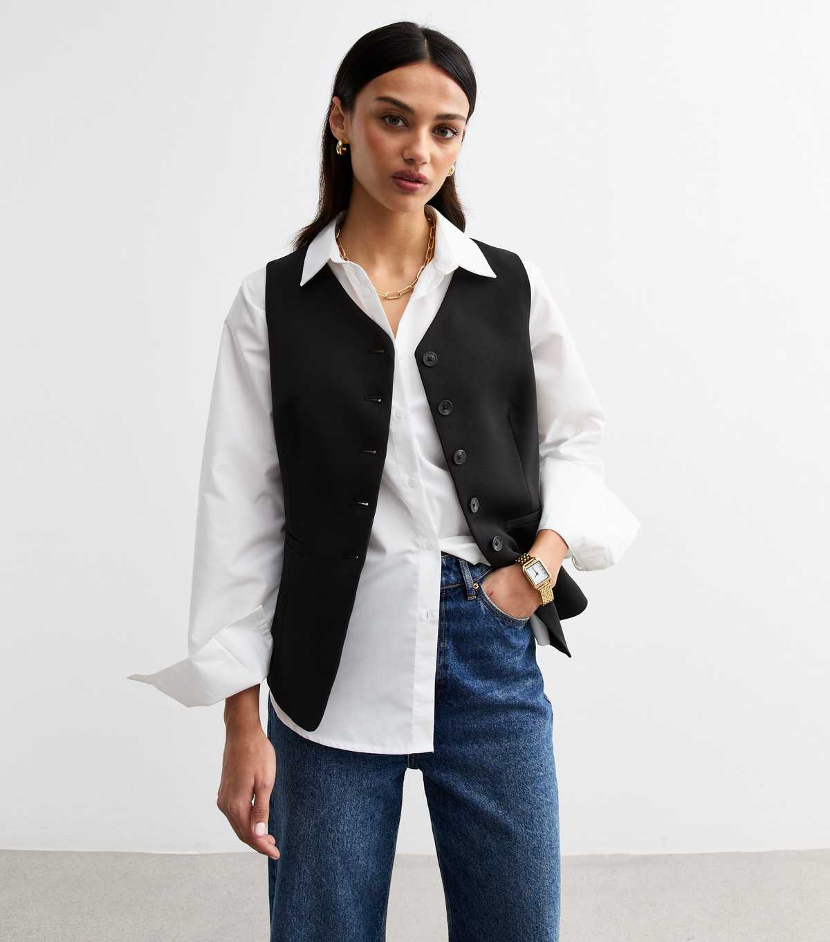 Black V-Neck Button Front Waistcoat