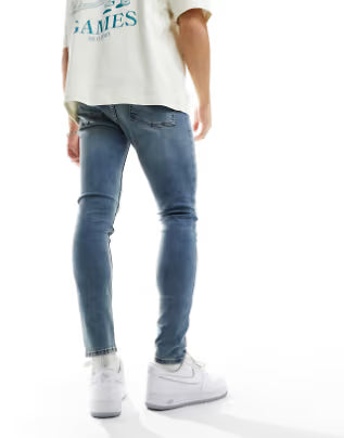 Spray On Jeans With Power Stretch In Tinted Mid Wash Blue