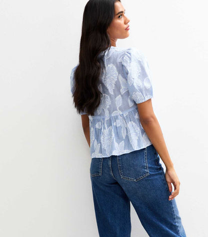 Blue Stripe Jacquard Tie Front Top