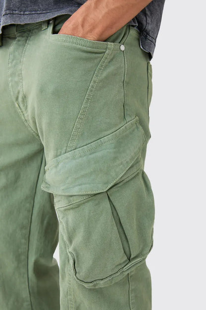 Tall Relaxed Flare Rigid Washed Ripped Cargo Jean Sage