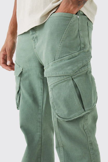 Tall Relaxed Flare Rigid Washed Ripped Cargo Jean Sage