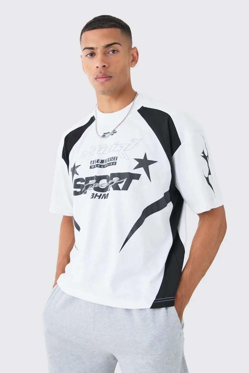 Oversized Boxy Moto Extended Neck T Shirt